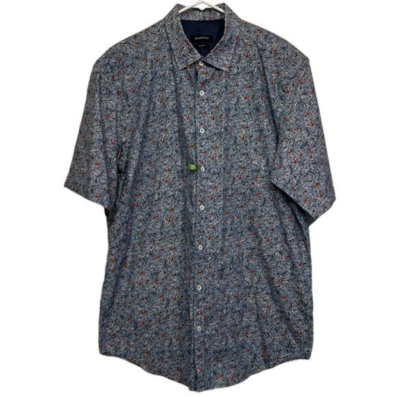 Men's Bugatchi Classic Fit Hummingbirds Blue Button Down S/S Shirt Size XL EUC
